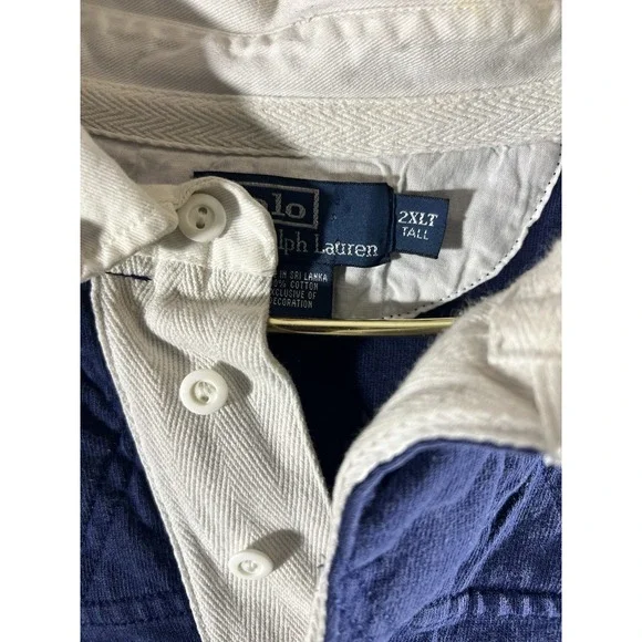 Vintage Polo Ralph Lauren Shirt Mens 2XLT Navy Rugby Long Sleeve 90s RARE SIZE - Picture 2 of 7